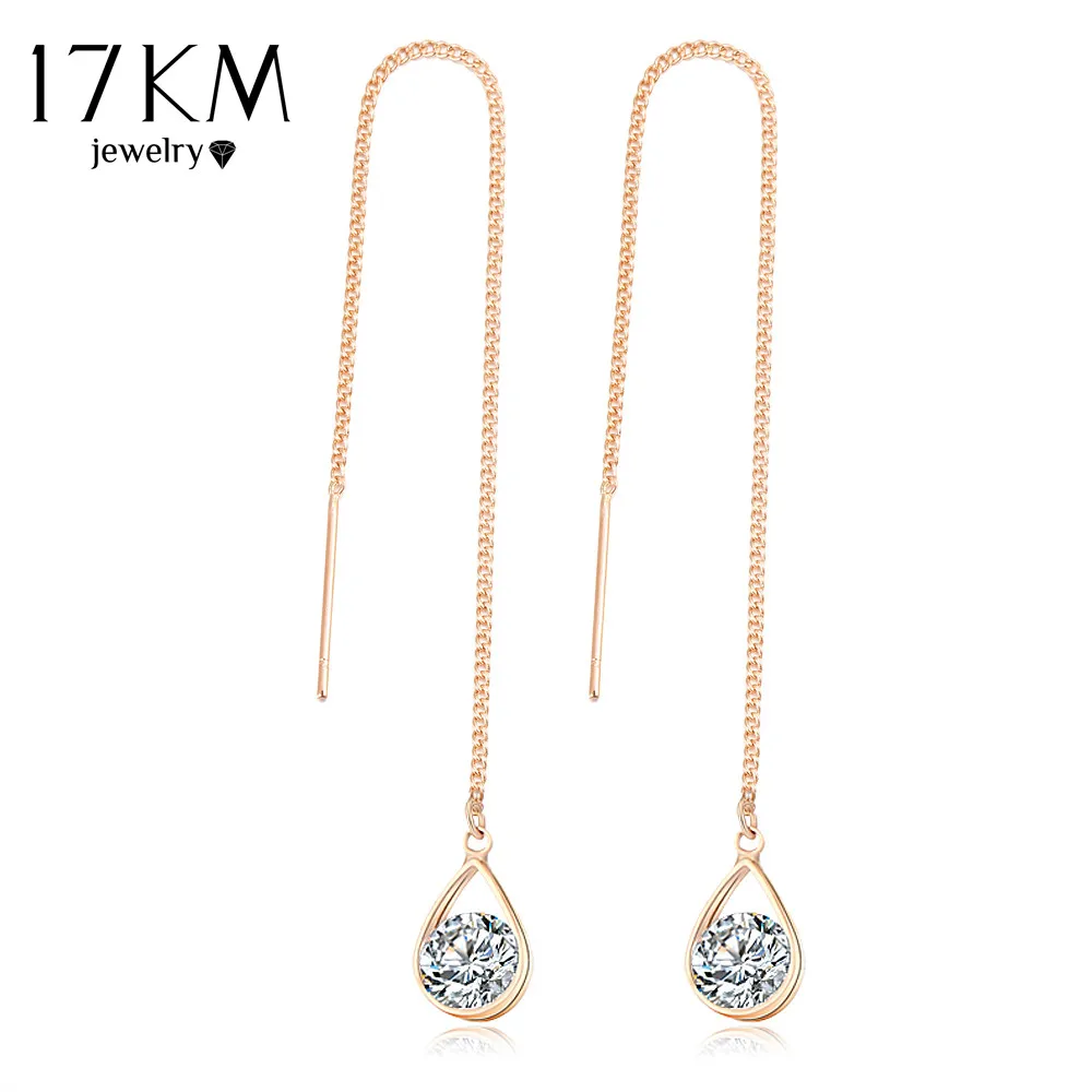 Image 17KM Crystal Water Drop Earrings for Women Wedding Punk Star Moon Gold Silver Plated Long Tassel Dangle Bar Statement Jewelry