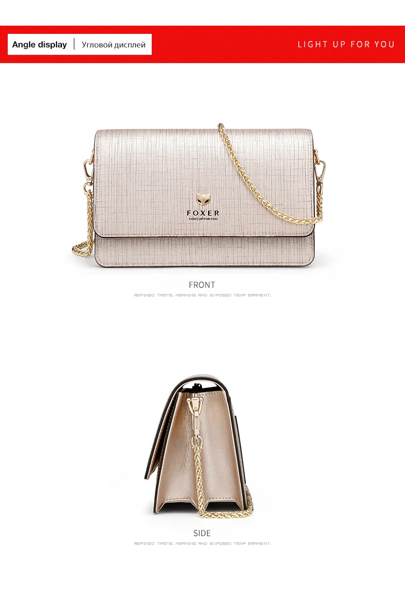 FOXER брендовая модная женская сумка из спилка, Женская стильная маленькая сумка на плечо с клапаном, женские шикарные сумки-мессенджеры и сумки через плечо