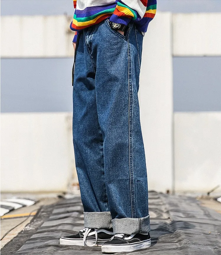 Хип-хоп Для мужчин s Джинсы Марка Oversize Повседневное широкие брюки Для мужчин джинсы брюки High Street Прямо мыть уличная джинсовые брюки DS50561