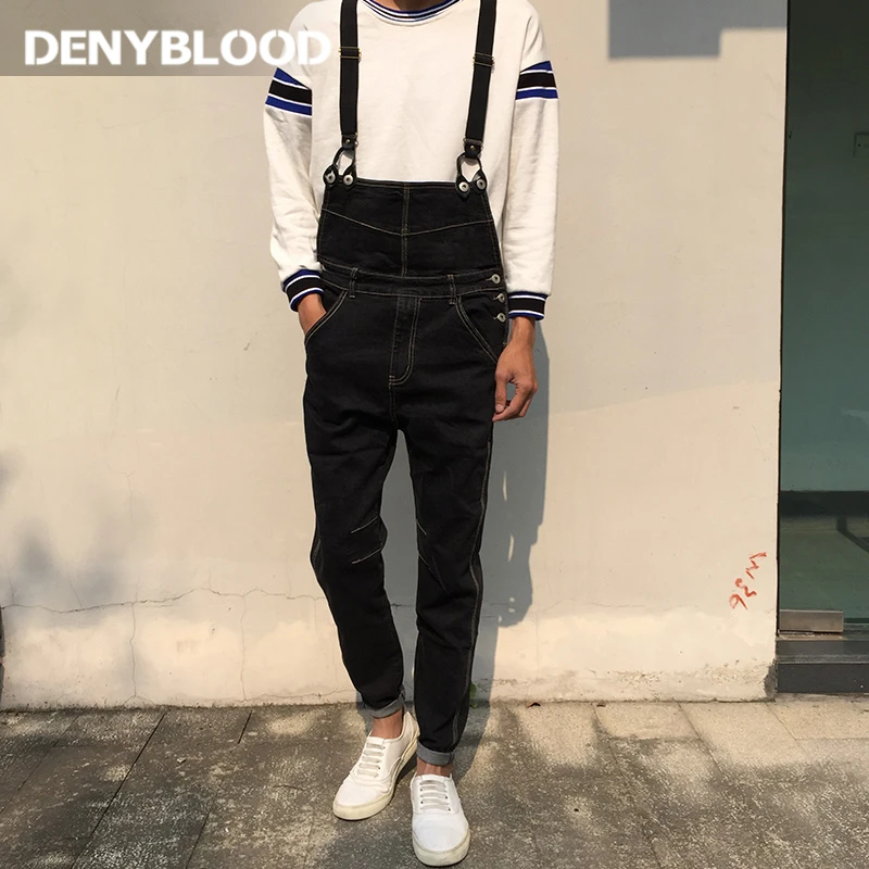 Denyblood Jeans Mens Stretch Denim Overalls Bibs Stonewashed Blue Black