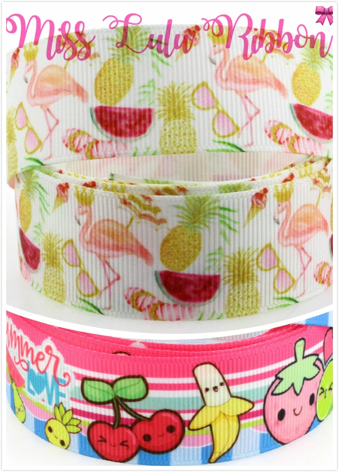 16mm 75mm Kinds Of Fruit Patterns Printed Grosgrain Ribbon Foe