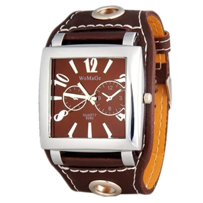 Мода WoMaGe бренд часы женские наручные часы площадь Большой циферблат Кварцевые часы Повседневная номер студент PU кожаные полоски часов часы