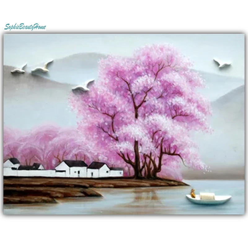 

Sophie Beauty Home 5D DIY Diamond Pink Village 3D Mosaic Cross Stitch Set Wall Sticker Home Decor Beautiful Pattern