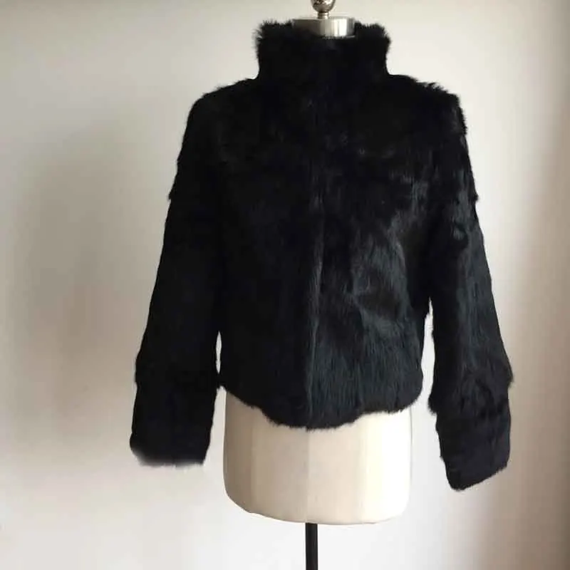 Новое поступление пальто из натурального кроличьего меха Полный Пелт сексуальные Заказные Оптовые меховые куртки размера плюс SR61 - Цвет: Black
