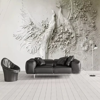 

Custom Photo Wallpaper 3D Embossed Peacock Living Room TV Background Wall Paper Roll Home Decoration Art Mural Papel De Parede
