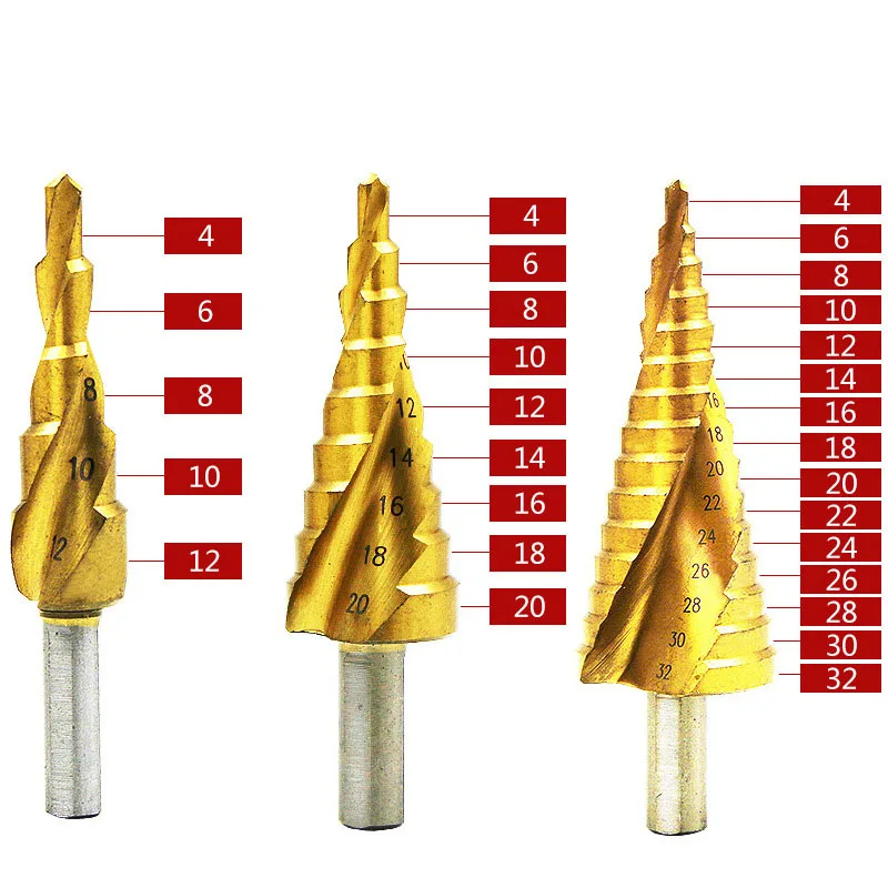 3 шт. Метрическая Спираль Флейта пагода Форма дыра резак 4-12/20/32 мм HSS Сталь конус набор сверл из быстрорежущей стали с Сталь ступенчатая заточка DT6