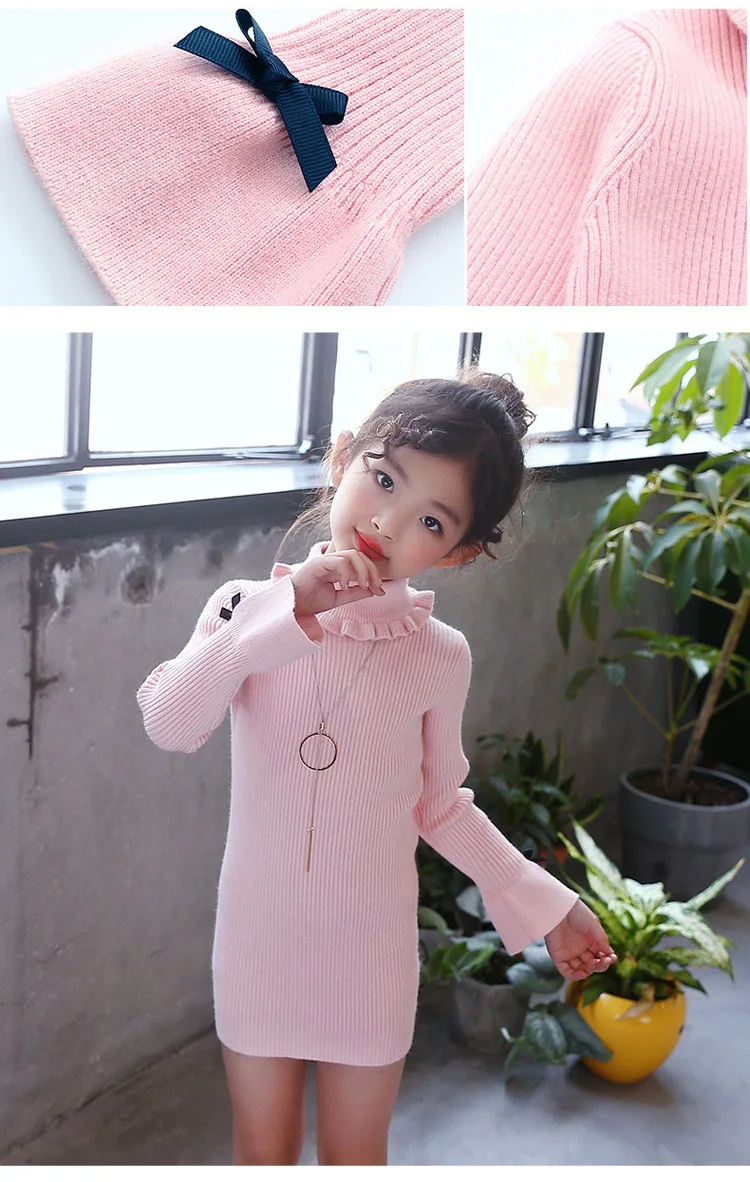 high neck knitting girls sweater dress kids clothes long sleeve knitted red black white autumn winter kids sweater knit tops  5 6 7 8 9 10 11 12 13 14 15 16 years little teenage big girls  white girls dresses  (13)
