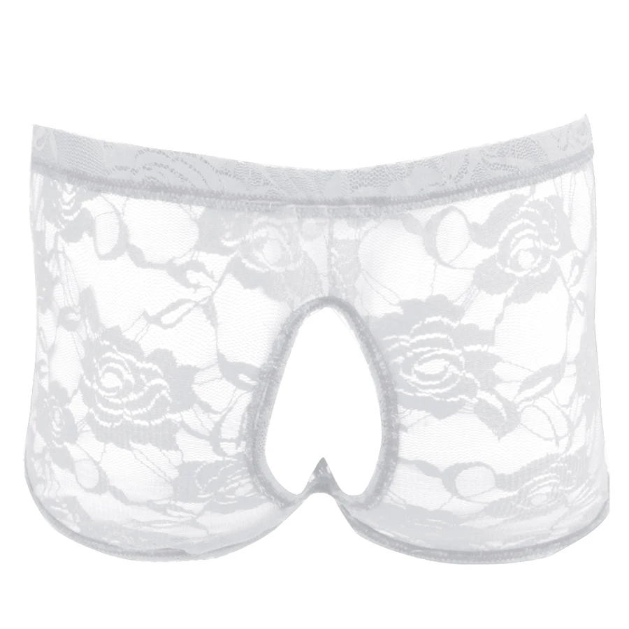 Sexy Lingerie Boxer Shorts Mens Male See-through Sheer Lace Open Butt Gay Panties Open Pouch Sissy Underwear Underpants Men Lingerie Underwear iEFiEL