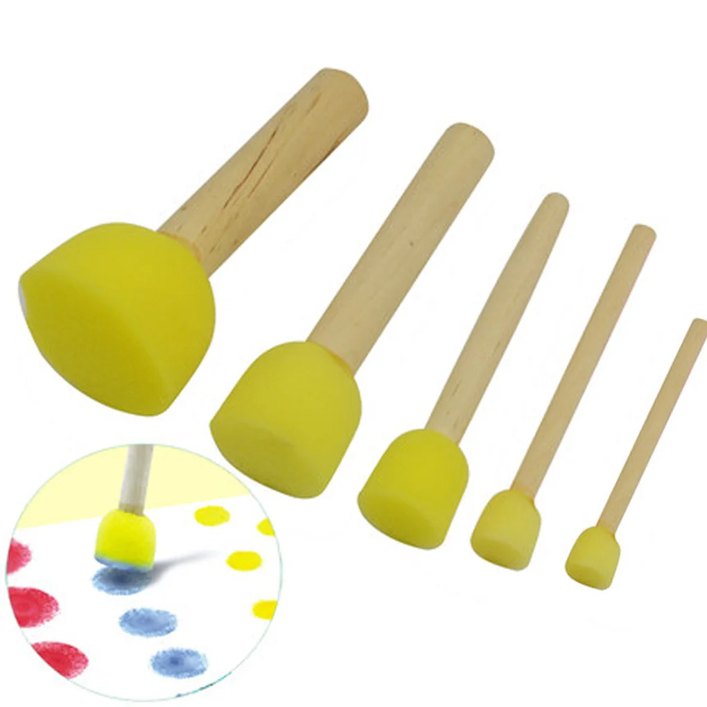 

5pcs Kids Sponge Stamper Water Watercolor Oil Gouache Acrylic Paint Brush