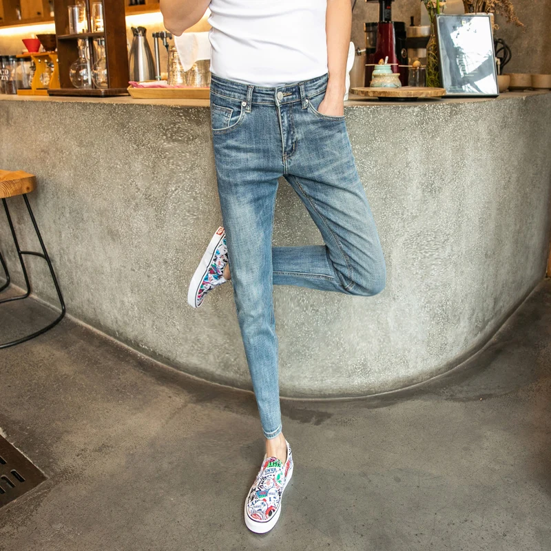 2019 Летний Новый Личность мыть белый дизайн корейские мужские джинсы слим Мужская молодежь плотно Штаны