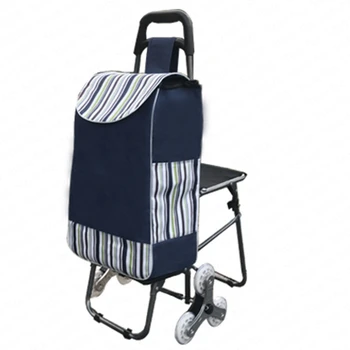 

Stairs Shopping Cart Can Sit Shopping Cart with Stool Seat Small Pull Cart Folding Rod Old Cart Trolley Shopping Storage Basket