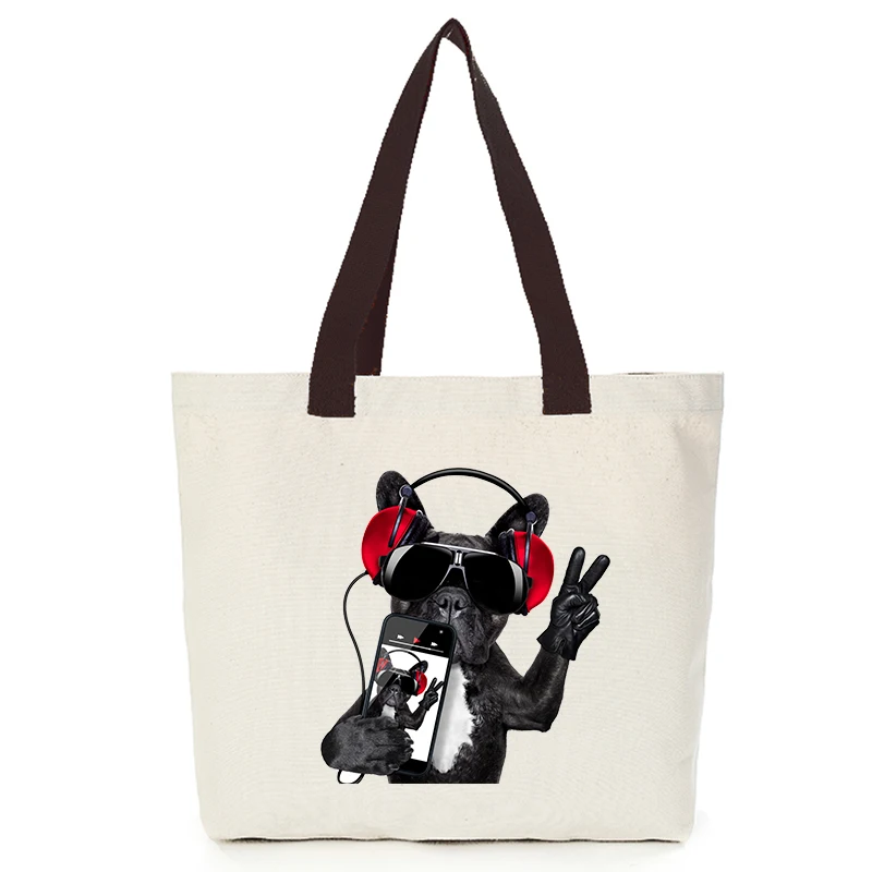Origina cool dog series canvas custom tote bag customize eco bags diy logo shopping bag with logo  Dachshund Shepherd Dog Poodle (6)