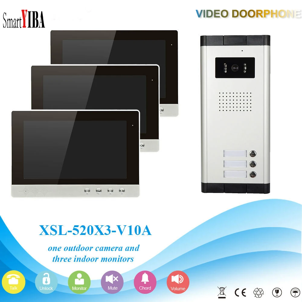 

SmartYIBA 10"3 Units Video Intercom Kits Apartments Intercoms Doorbell Kits Door Video Phone Intercom System