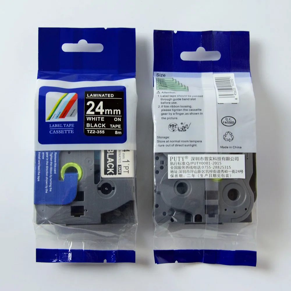 

2pk/lot 24mm brother tze tape white on black tze 355 tze-355 tze355 tz355 for p touch label tape maker