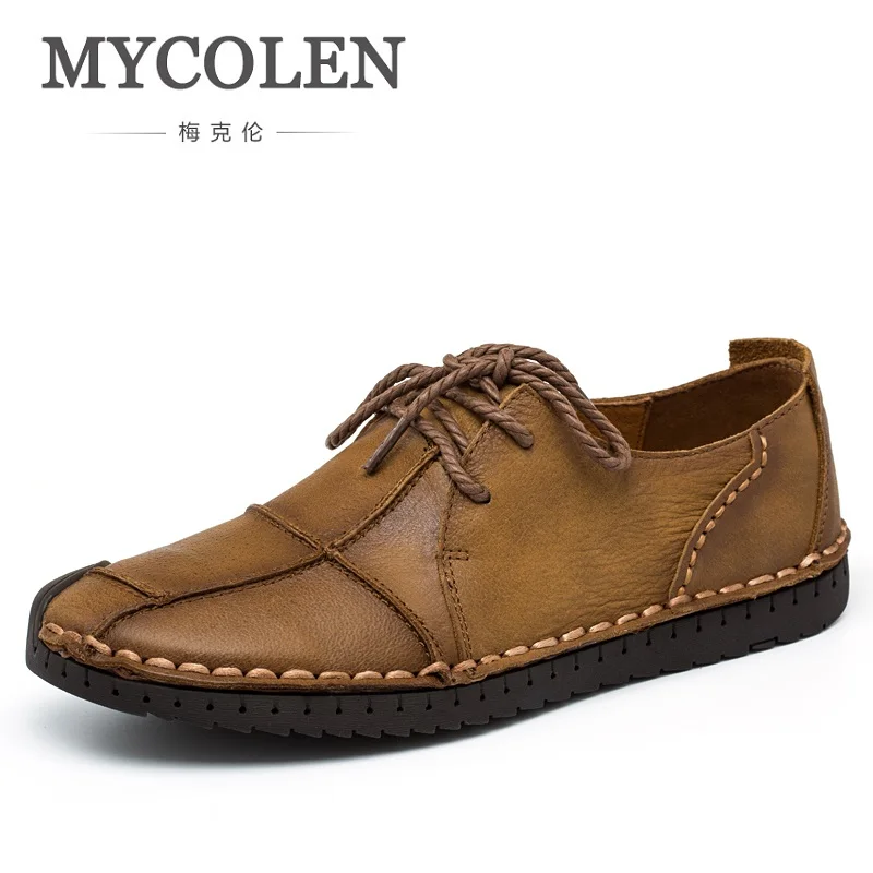 

MYCOLEN Spring Fashion Genuine Leather Shoes Men Soft Comfortable Men's Casual Shoes Portable Lace-Up Driving Shoe Laces Flats