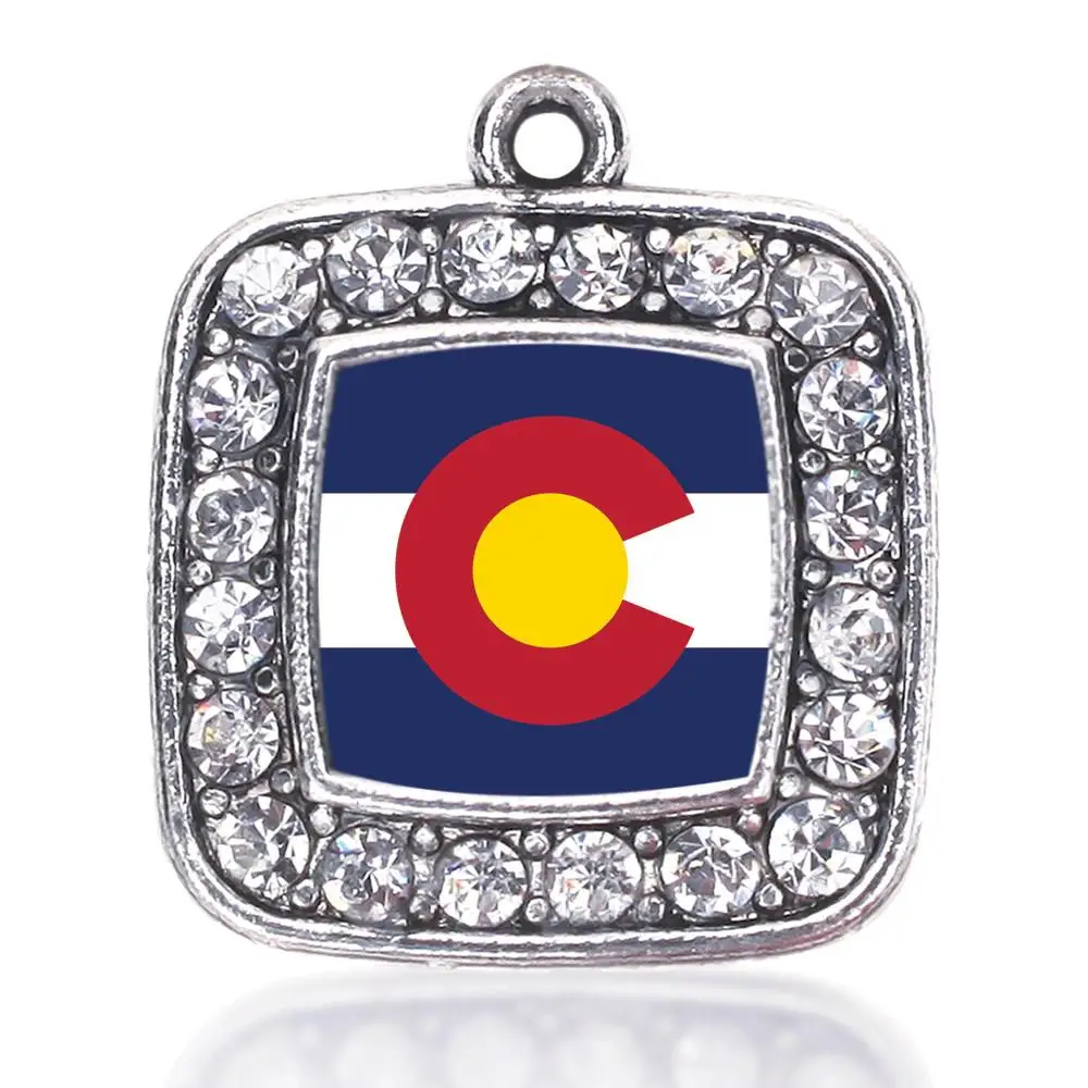 

COLORADO FLAG SQUARE CHARM ANTIQUE SILVER PLATED CRYSTAL JEWELRY