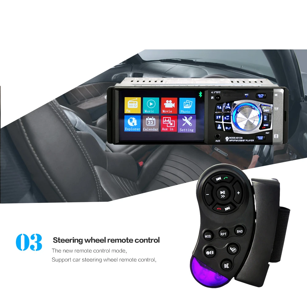 4,1 дюймов 1 Din автомагнитола Авто аудио стерео fm-радио Bluetooth 2,0 Поддержка камеры заднего вида USB рулевое колесо дистанционное управление