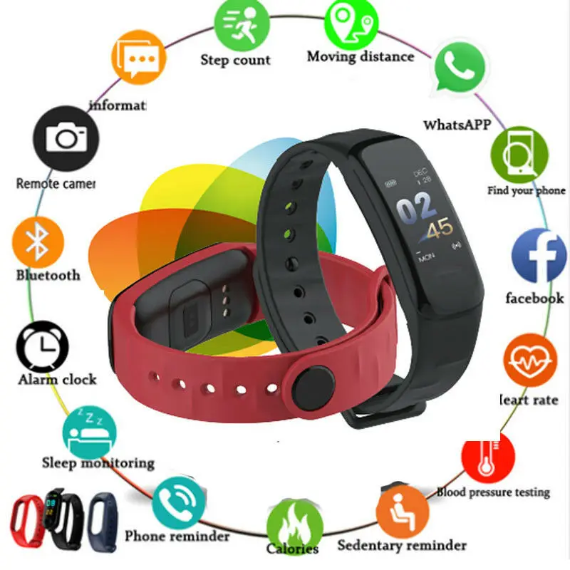 

C1Plus Smart Bracelet Color Screen Blood Pressure Fitness Tracker Heart Rate Monitor Smart Band Sport for Android IOS