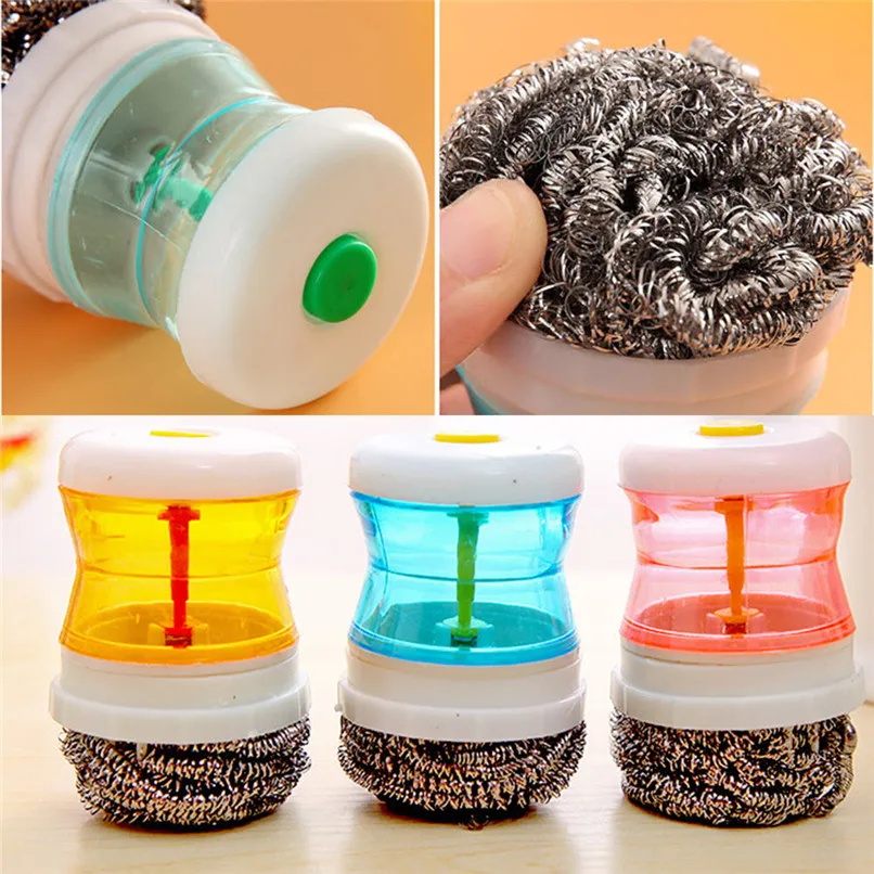 Easy Use Palm Scrubber Wash Clean Tool Holder Soap Dispenser Brush Dish