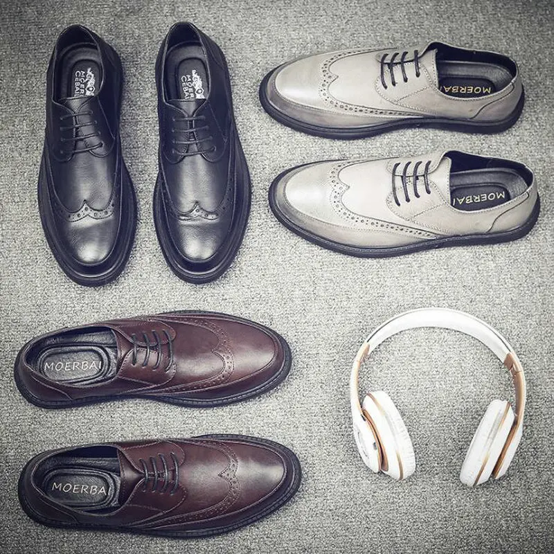 

Handmade Classic Leather Mens Fashion British Style Dress Shoes Man Oxfords Lace Up Wedding Brogue Formal Shoes LK-26