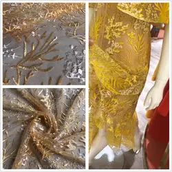 Блёстки кружево ткань блестками вышитые гипюровая кружевная сетчатая Африканский Свадебные платья Вышивание сетки Material015