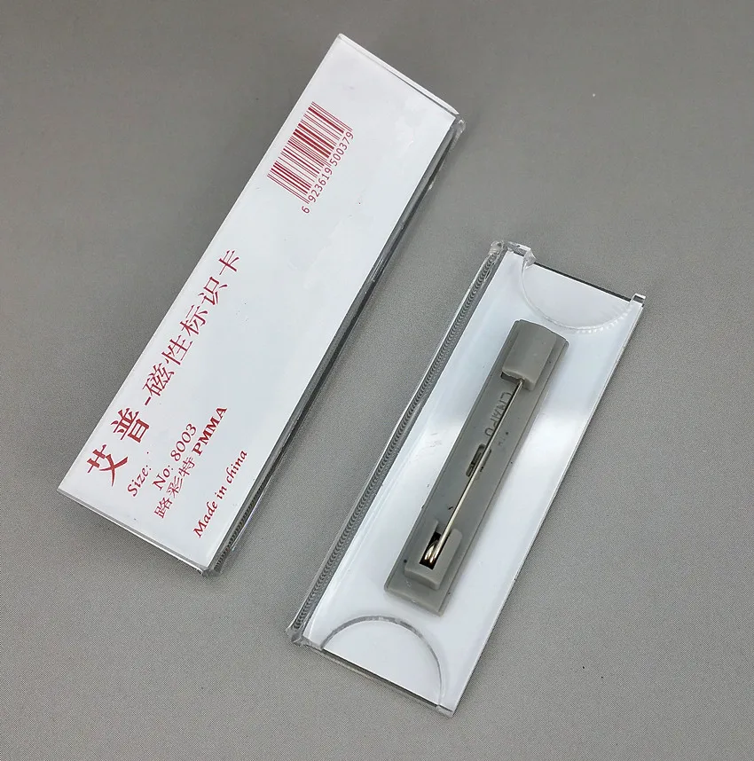 

Good Quality 7.5x2cm Acrylic Plastic Staff Number Name Badge Plate Holder In Transparent With Safty Pin On Back Reusable 20pcs