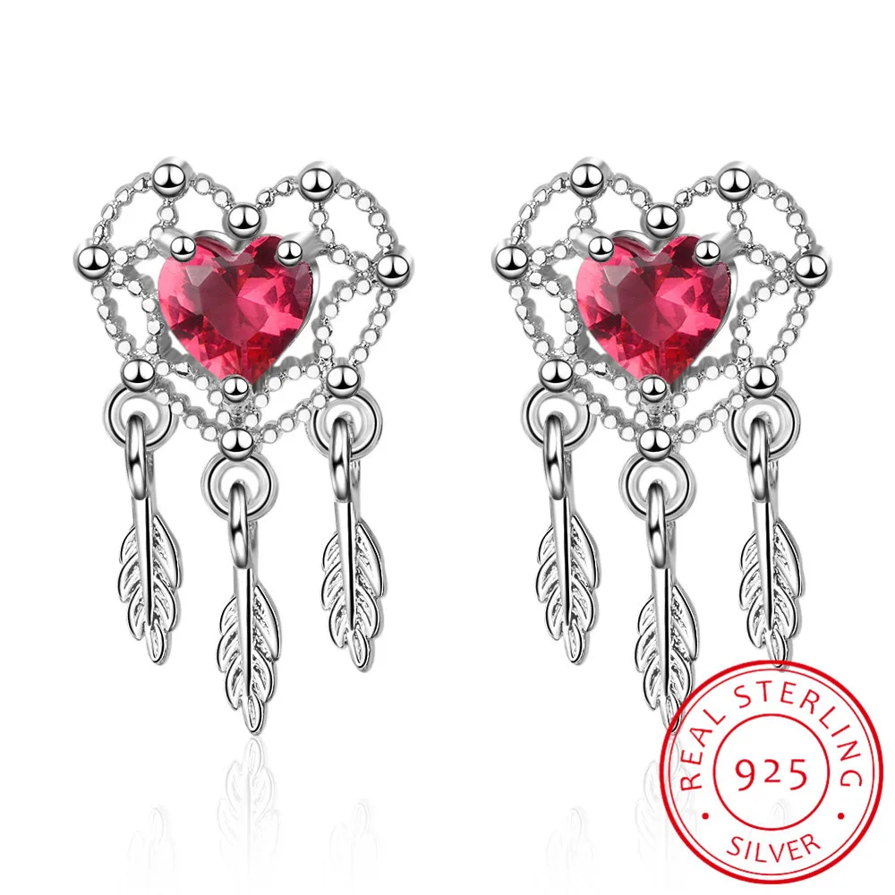 

Женские серьги-Ловца снов из стерлингового серебра 925 пробы с милым красным сердечком, Рождественский подарок S-E670