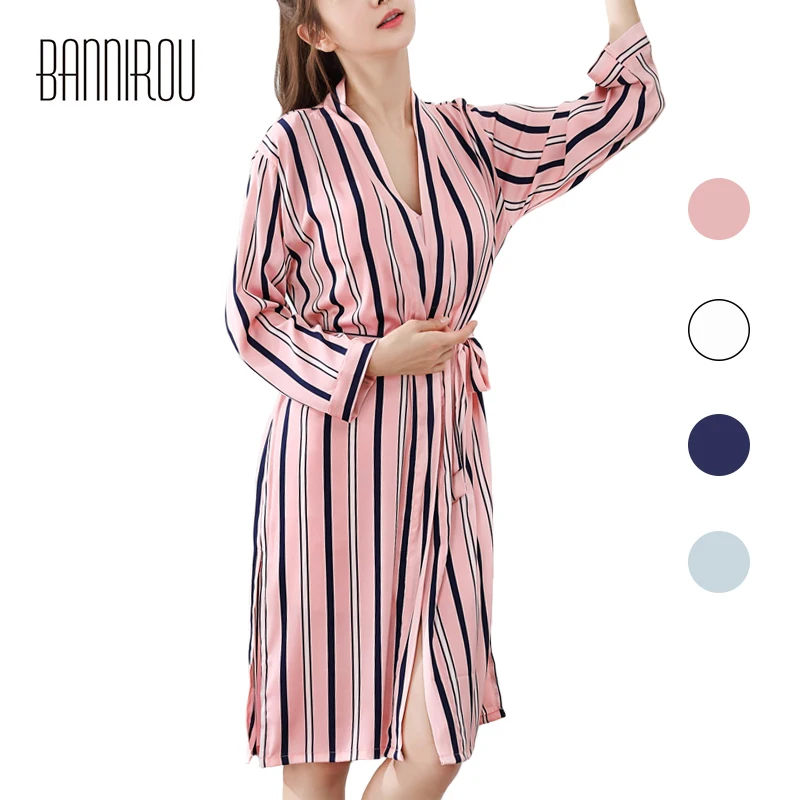 pink and white striped silk robe