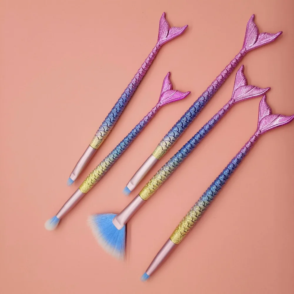 5Pcs/Set Professional Mermaid Makeup Brush Set Eyeshadow Lip Fan Brush