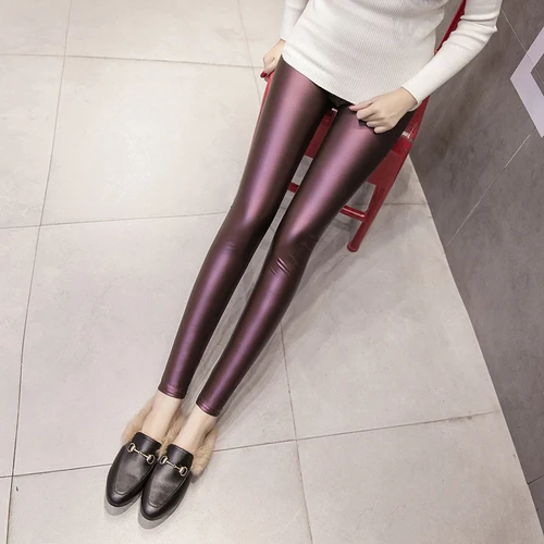 Осенне-зимние новые корейские женские леггинсы из искусственной кожи, 4 цвета, узкие облегающие штаны, S-2XL, тонкие или толстые сексуальные дамские леггинсы - Цвет: Purple - thin