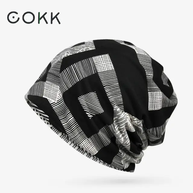 COKK New Spring Summer Men Women's Slouchy Beanie Geometric Pattern Hat Knitted Cap Female Male Turban Hat Gorros Bone 1