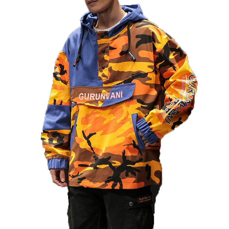 

2019 Spring Bomber jacket men Patchwork camo Pullover mens jackets and coats Streetwear Hoody Outerwear Male Hip Hop Tracksuit