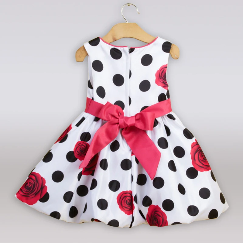 B&N Sleeveless Children Dresses Black Dot Red Bow Floral Dress Baby Infant Summer Party Dresses Princes Girls Costumes7