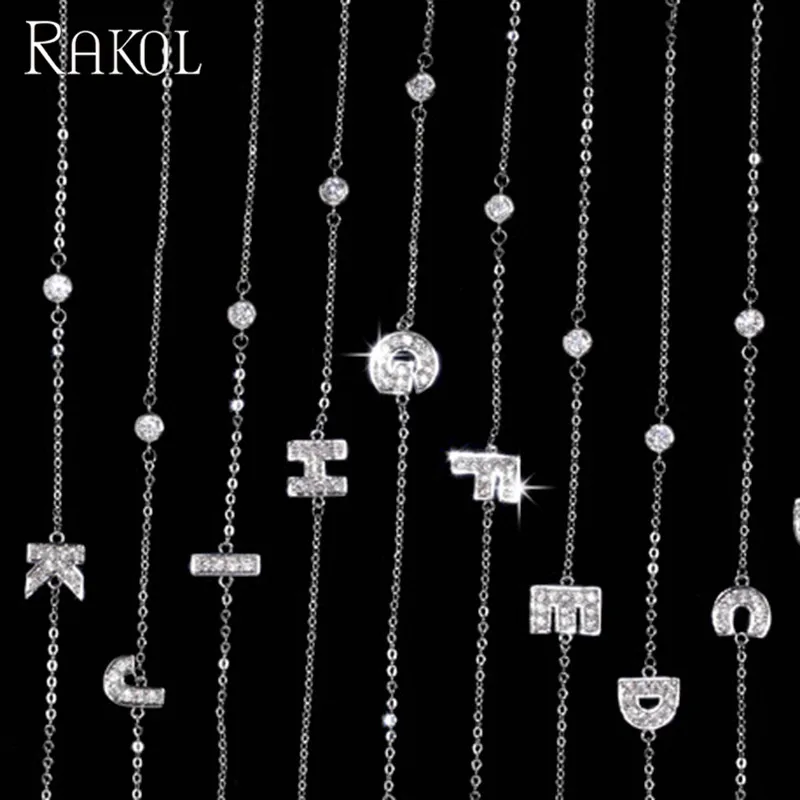 

RAKOL Classic Micro Paved Exquisite 24 Letter Chain & Link Bracelet for Women Sliver-color European Style Commemorate Jewelry