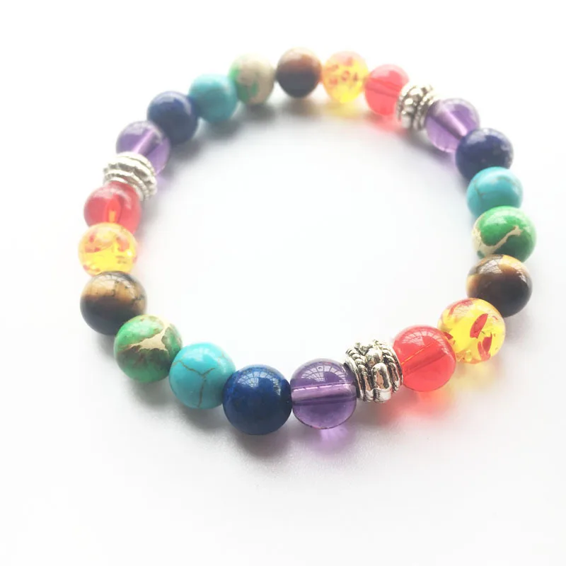 Trendy Yoga Rainbow Natural Stone Bracelets for Men Women Buddha Beads ...