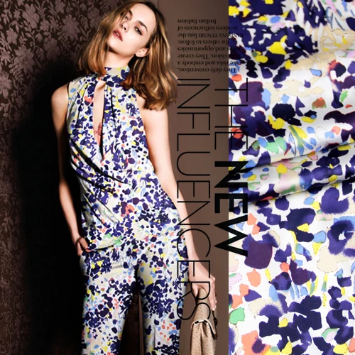 

new arrival 118cm wide 93% silk 7% spandex 19mm digital print elastic silk satin fabric for dress shirt 0850