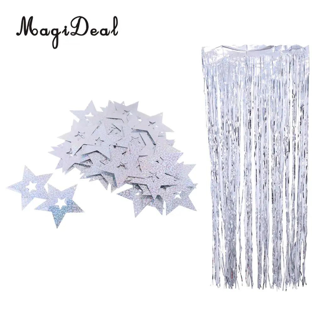 100x Shiny Plastic Stars Hanging Foil Balloon Swirl Tinsel Wedding Party Decor Blue/Gold/Silver