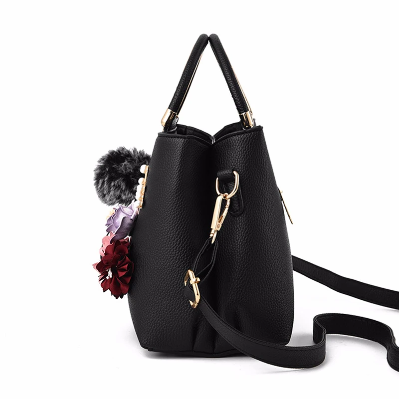 Women Bag Leather Handbag Women Shoulder Bag Tote Flowers Shell Sac A Main Femme Rivets Fur Ball Pendant Luxury Designer Ladies Women Bag Leather Handbag Women Shoulder Bag Tote Flowers Shell Sac A Main Femme Rivets Fur Ball Pendant Luxury Designer Ladies
