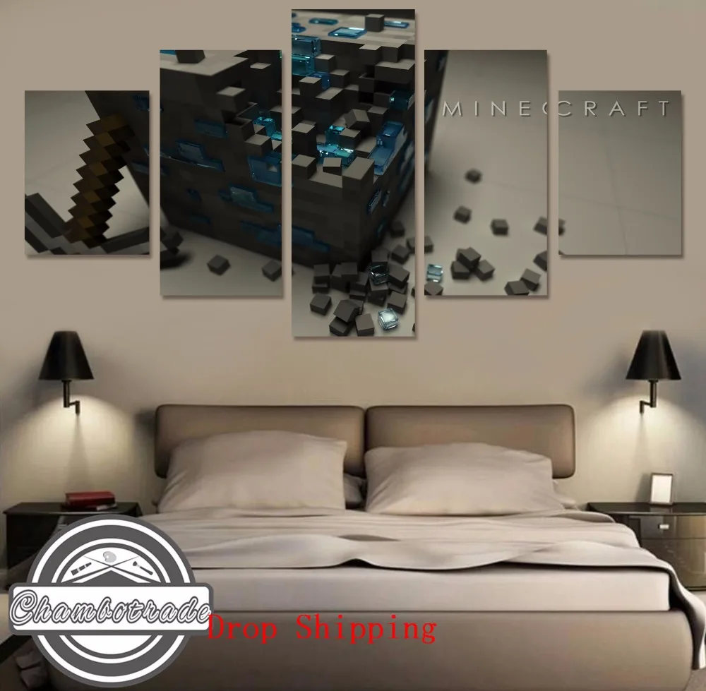 

New 5 Pieces Modern HD Canvas Painting Art Minecraft Game Paintings On Canvas Wall Art For Home Decorations Wall Decor Artwork