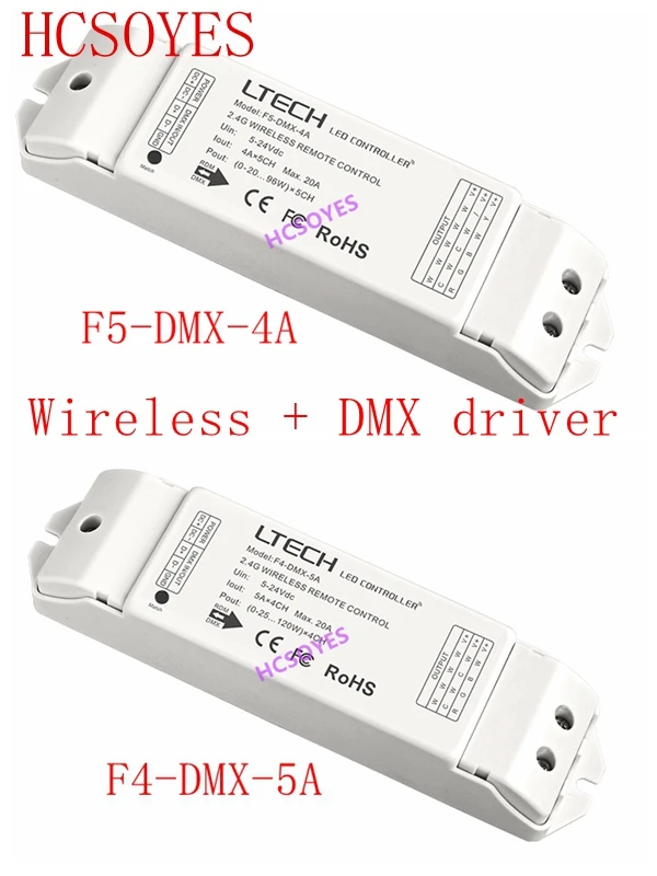 

LTECH Led Wireless Driver controller F5-DMX-4A/F4-DMX-5A 2.4GHz RF work with EX touch panel Dimming/CT/RGB/RGBW Strip DC5-24V