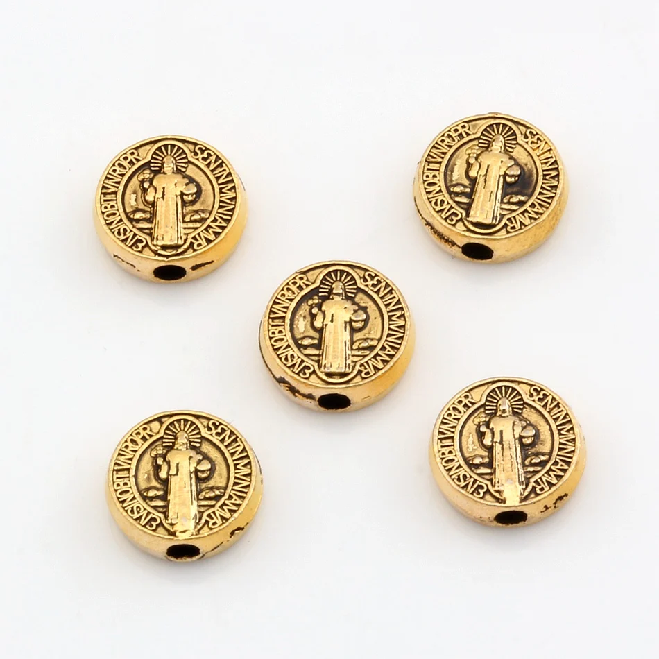 

Hot ! 20pcs Antique Gold Jesus Round Spacer Beads 9x 9x3 mm DIY Jewelry fit Bead Bracelet kl28