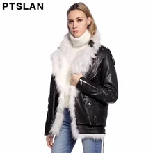 2017 women genuine real fox fur coat lady real natural sheepskin leather jacket band real leather with fox fur lining detached