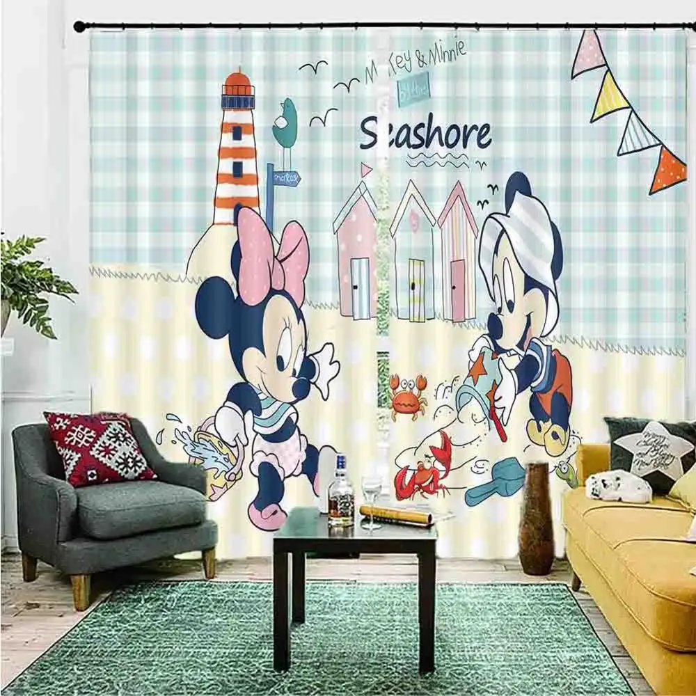 

Mickey Minnie on the beach 3D Window Curtains Living Room bedroom Drapes Rideaux factory Customized size shower Shading cloth