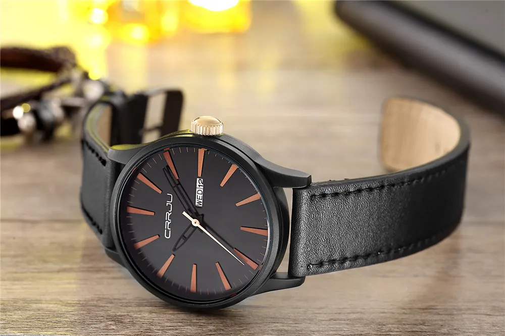  TOP CRRJU Luxury Brand Men's Quartz Date Casual Watch Men Army Military Sports Watches Male Leather