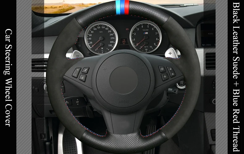 LQTENLEO черная натуральная кожа замша DIY чехол рулевого колеса автомобиля для BMW E60 M5 2005-2008 E63 E64 кабрио M6 2005-2010