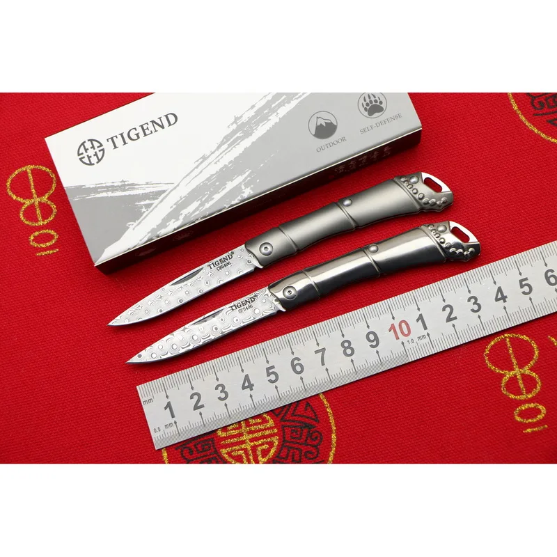 

TIGEND CF5406 Damascus Pattern Steel blade pocket folding knife Titanium handle outdoor camping hunting gentleman gift knife EDC