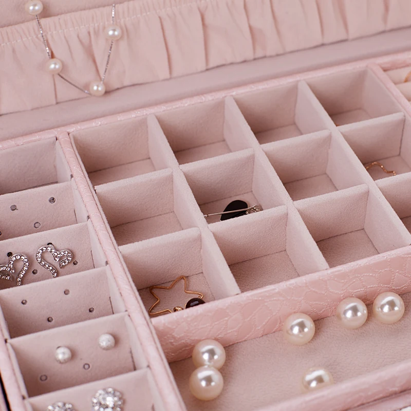 Fashion Cosmetic Box Jewelry Box Necklace Ring Storage Case Organizer Display with Mirrow and Lock