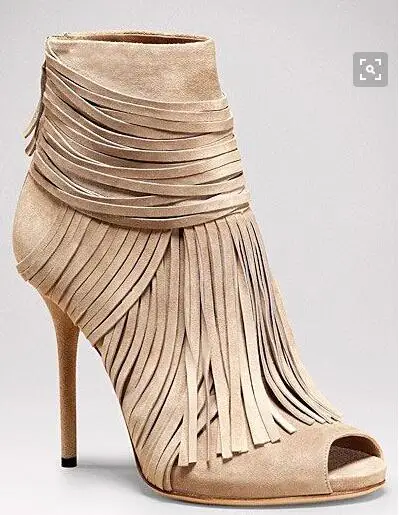 Cheap Price Hottest Black Beige Suede Fringe Ankle Bootie High Heel Peep Toe Gladiator Sandals Boots For Women Tassel shoes woma Cheap Price Hottest Black Beige Suede Fringe Ankle Bootie High Heel Peep Toe Gladiator Sandals Boots For Women Tassel shoes woma