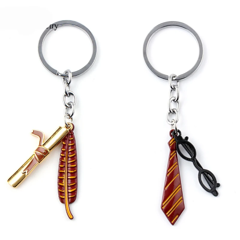 

Gryffindor tie glasses keychain For Men Women Jewelry Admission Notice Keychains Zinc Alloy Key Ring for men car bag jewelry