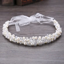 TUANMING Fashion Pearl Crystal Manmade Tiara Wedding Hair Wear Silver Pearl Hair Accessory Tiara Pearl Hairwear
